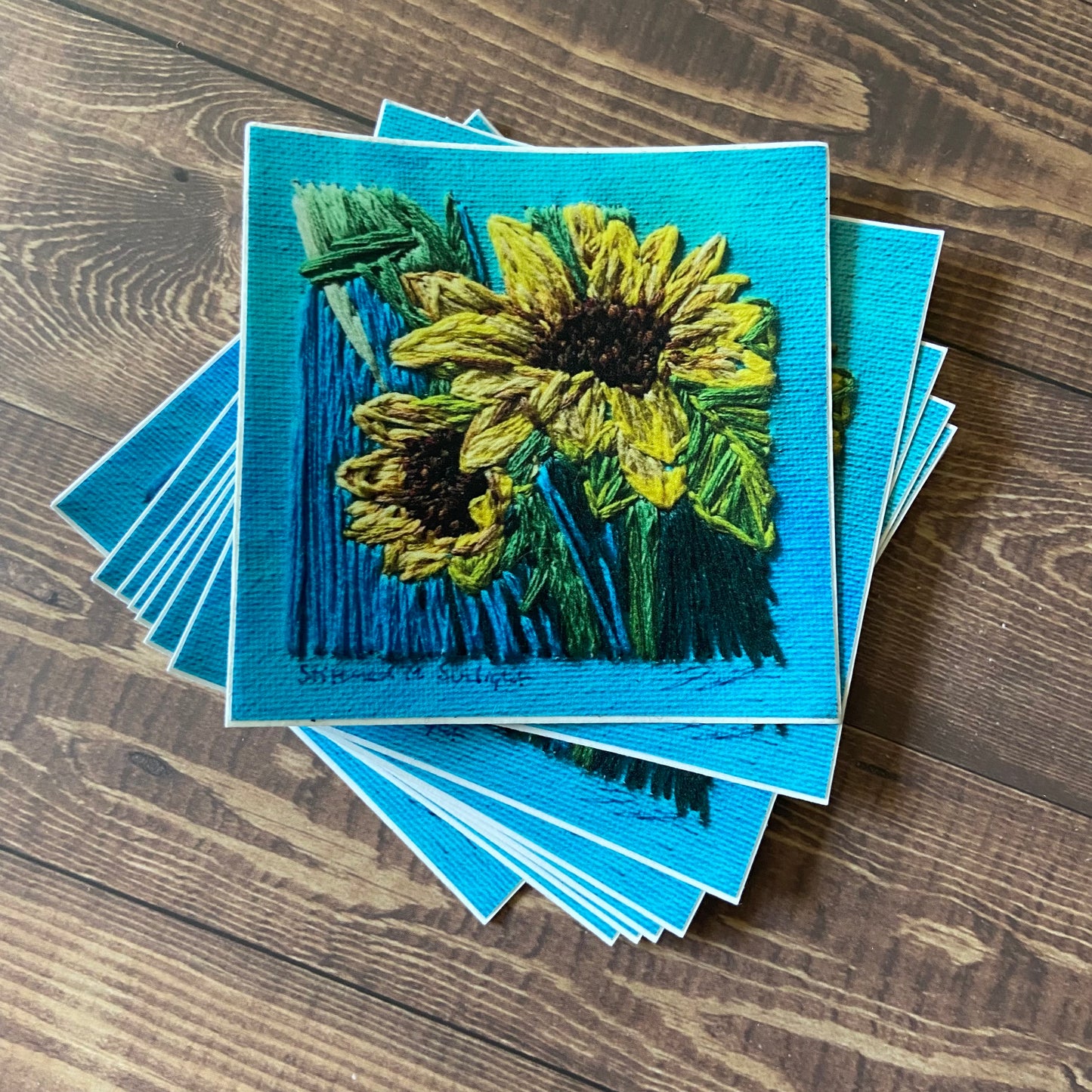 "Stitched in Sunlight" (Sunflower Embroidery) Sticker