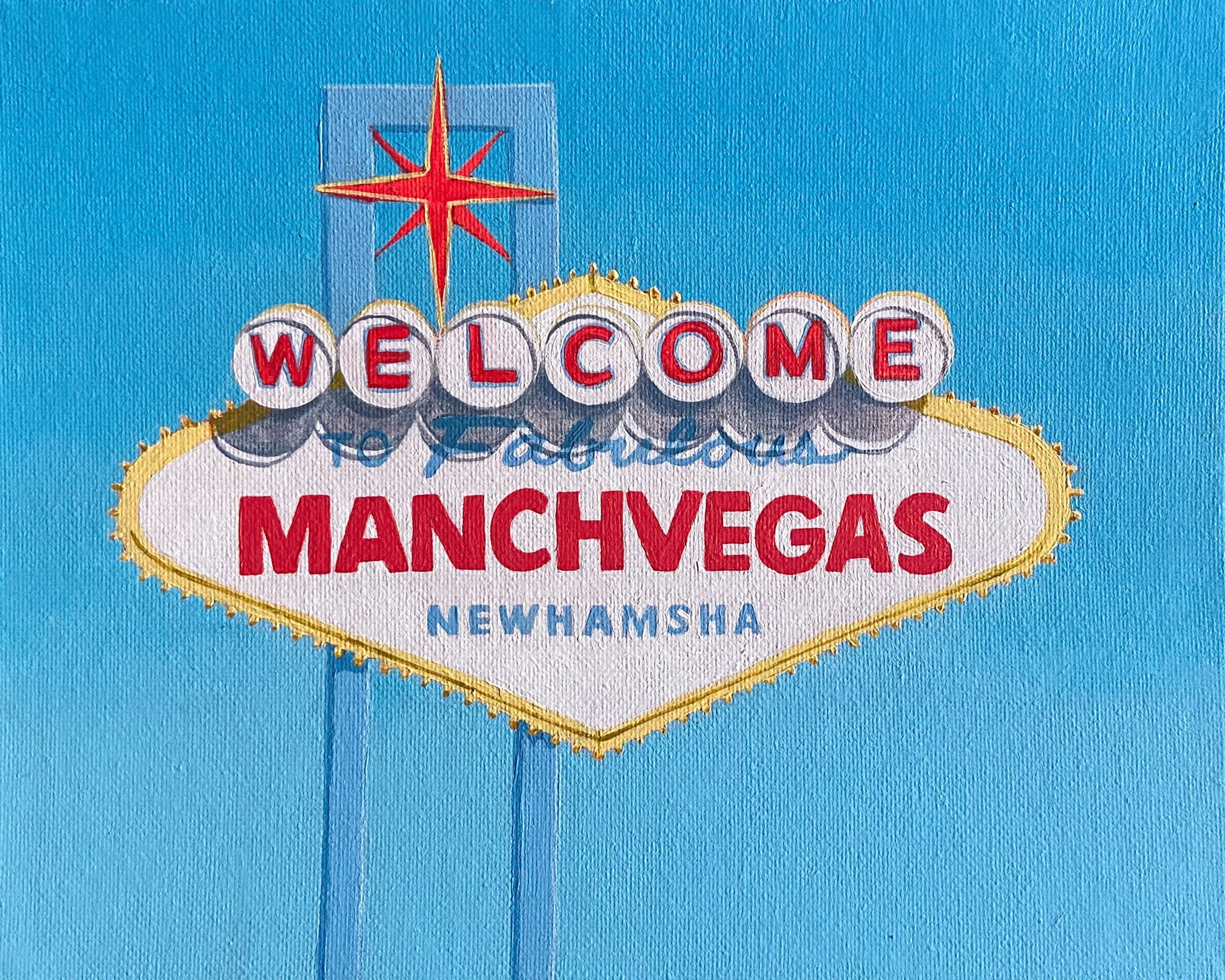 A painting of the famous Las Vegas sign, but for Machester, NH. 
