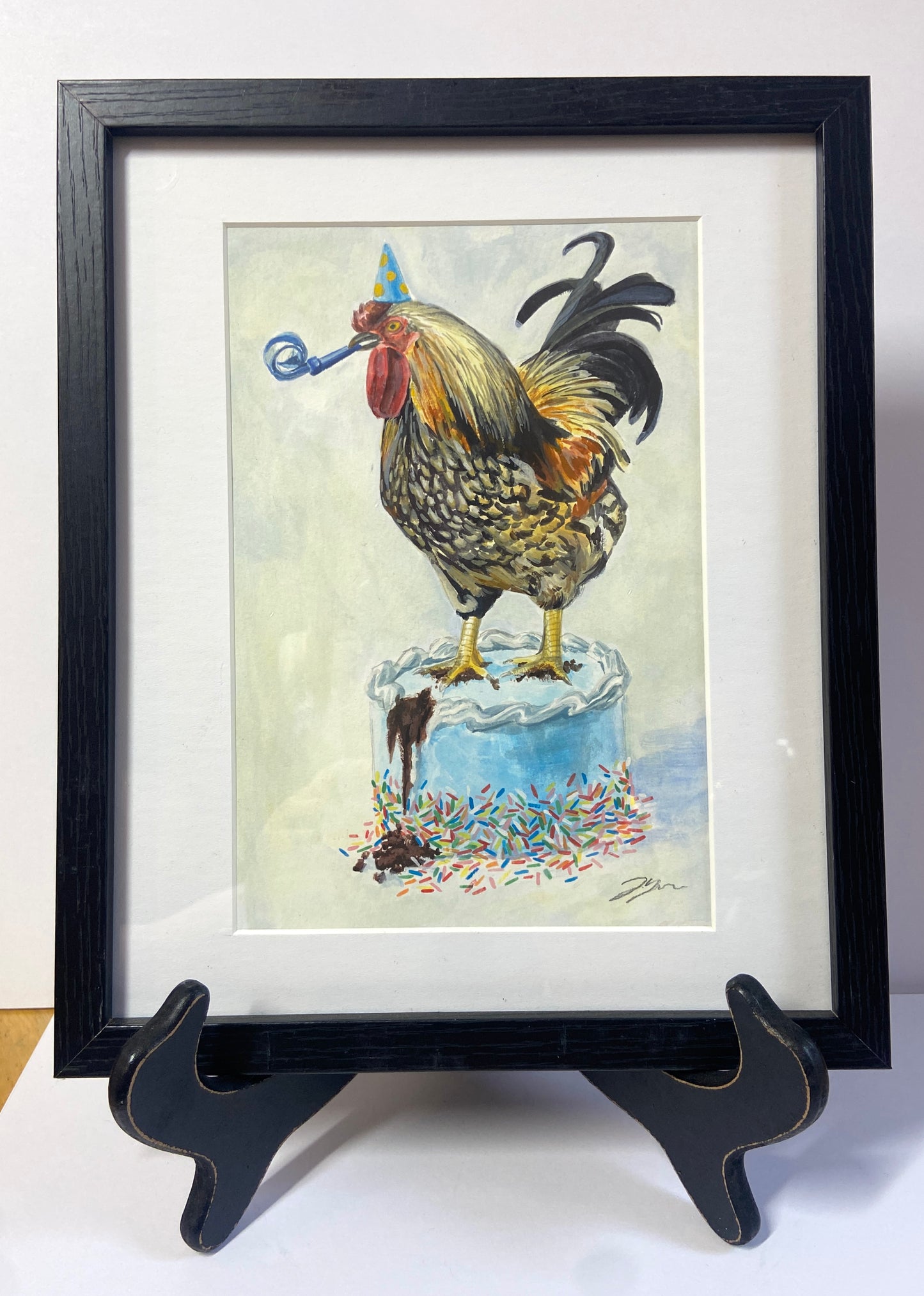 Birthday Rooster, Original Chicken Painting