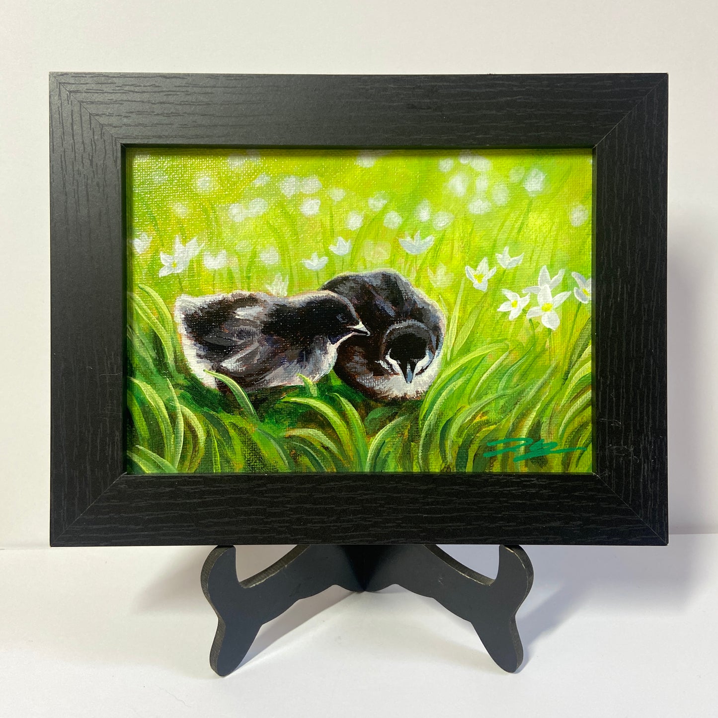 "Chicks in Bluets" Original Chicken Painting