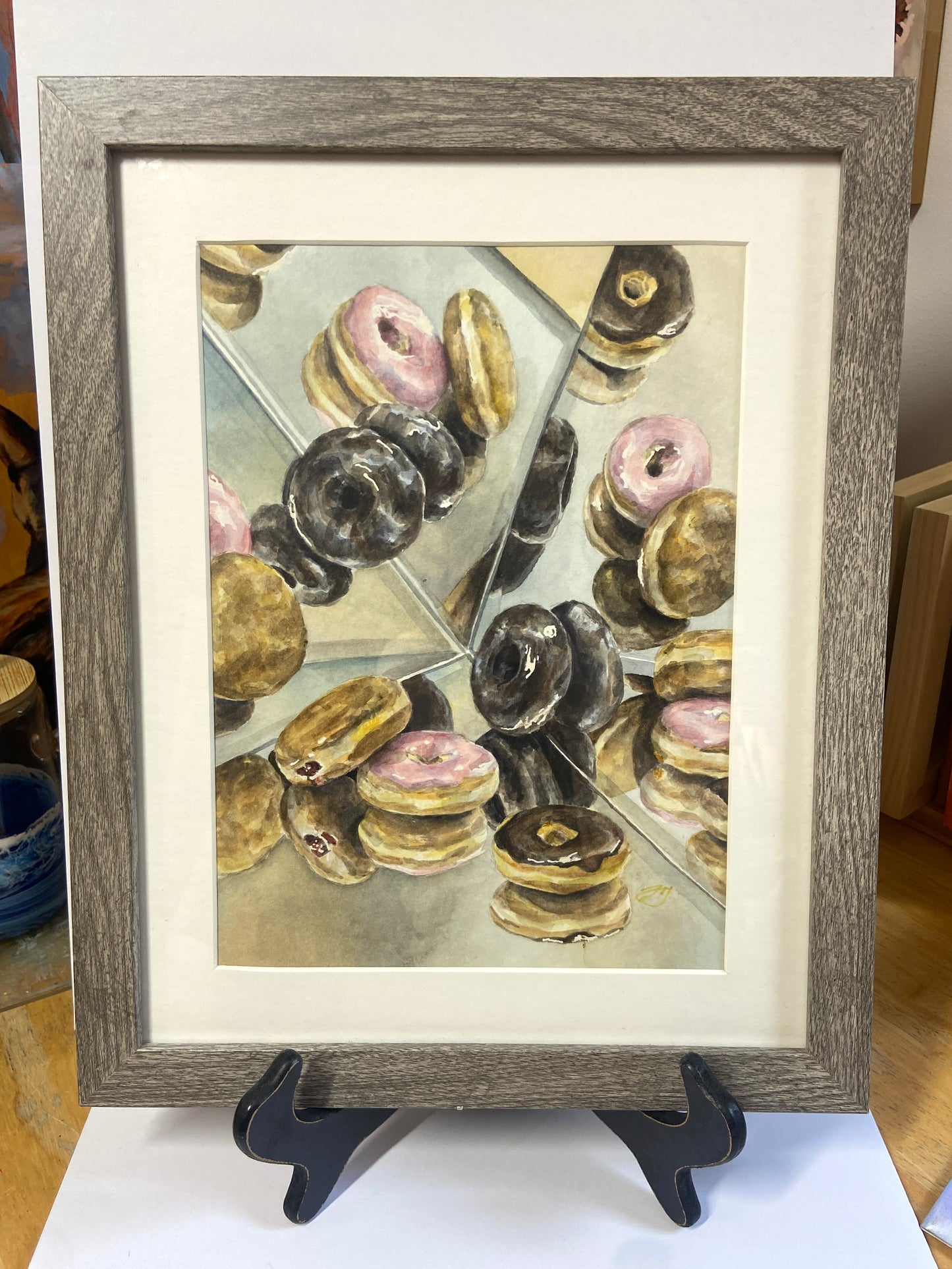 "Donuts" Original watercolor painting, framed