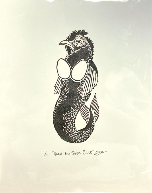 Heed the Siren Cluck: Chicken Mermaid Giant Eraser Print 8x10