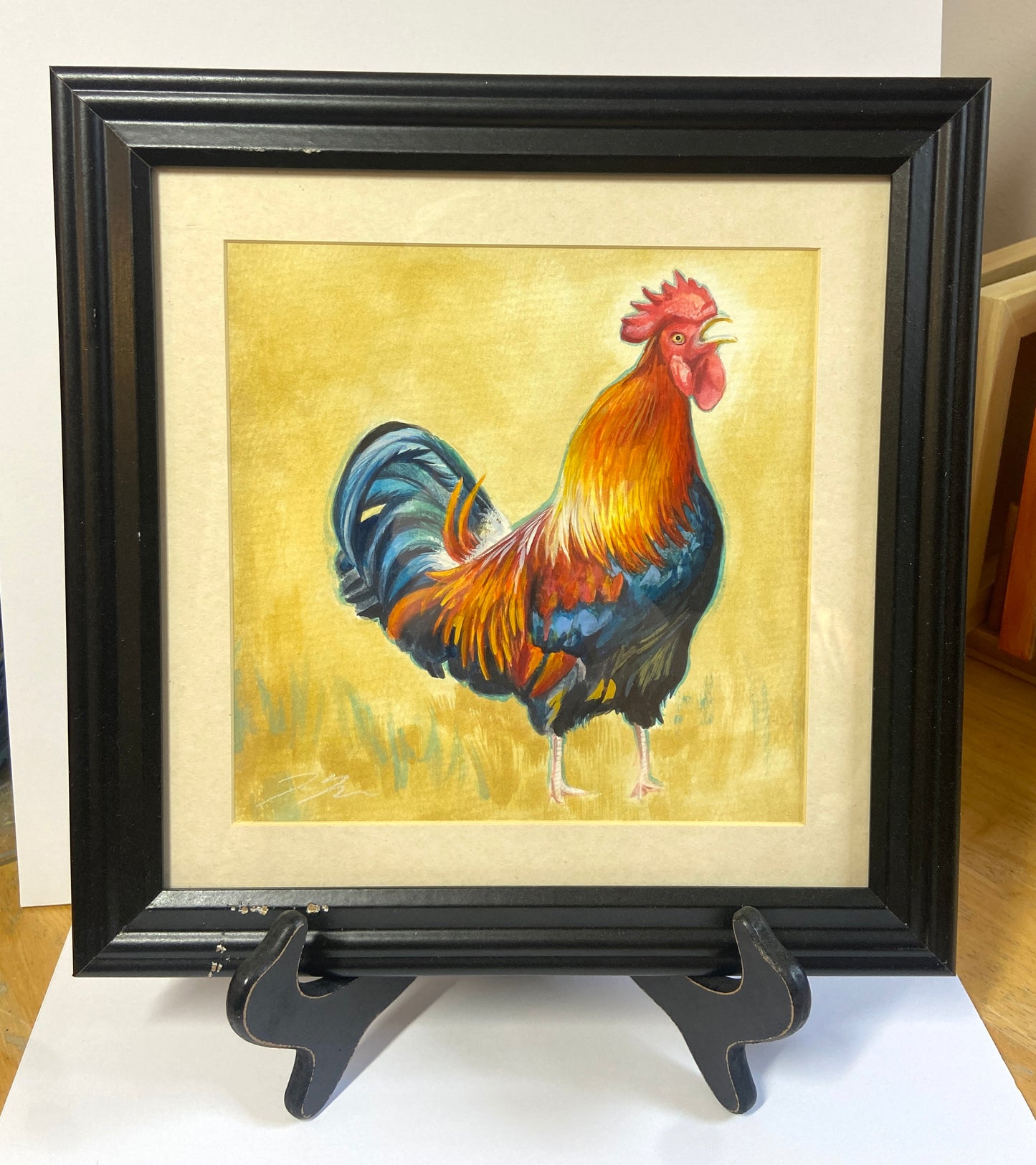 "The Calling" or Mid-Caw, Original Chicken/Rooster Painting
