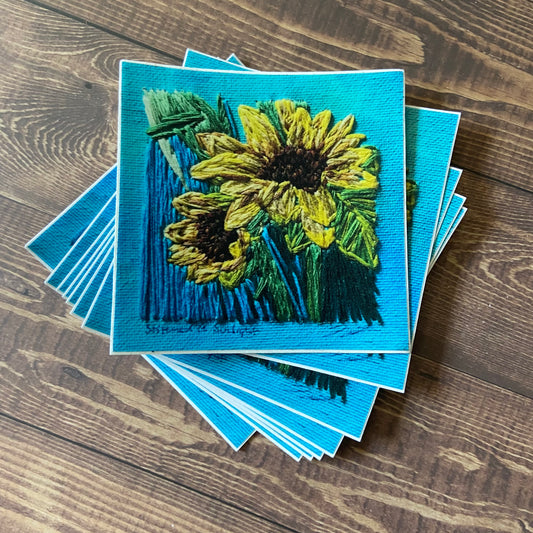 "Stitched in Sunlight" (Sunflower Embroidery) Sticker