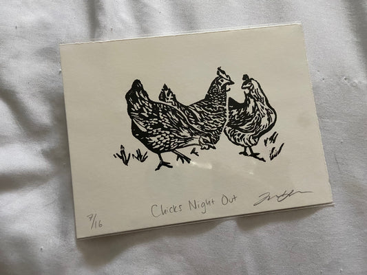 "Chicks Night Out" Editioned Linoleum Block Print