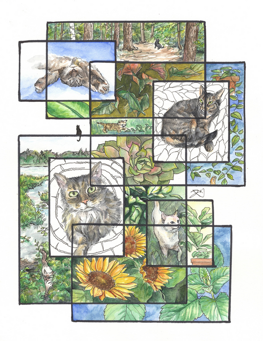"Cats N' Plants" Original Watercolor Painting