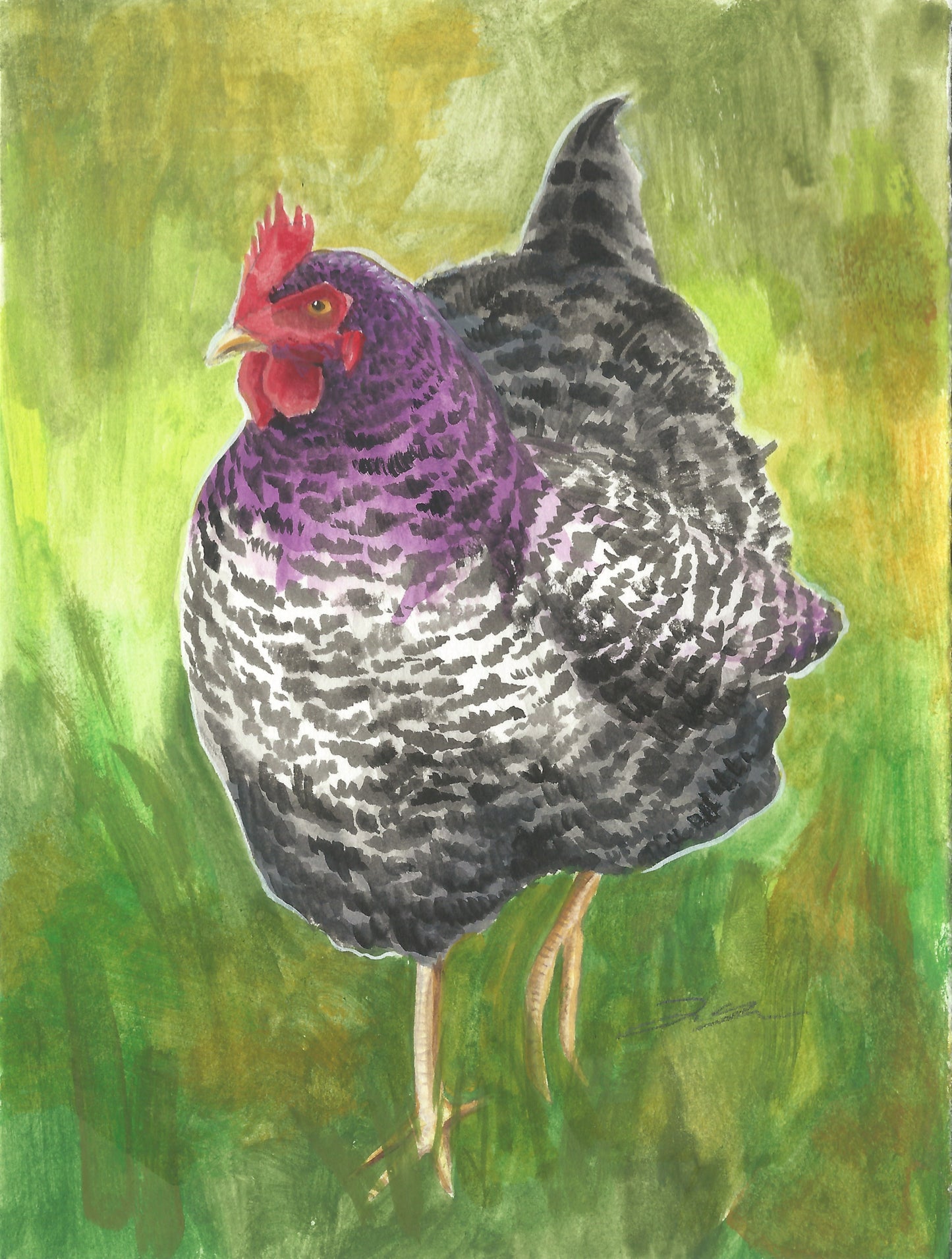 "Lays-eggs-ual (asexual) Pride Chicken" Original Gouache Painting