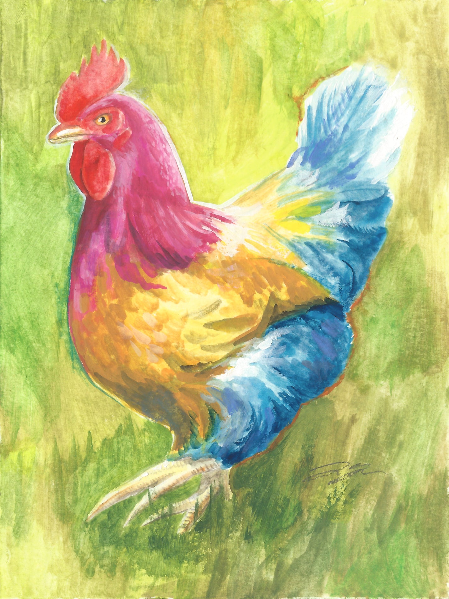"Panseggsual Pride Chicken" Original Gouache Painting