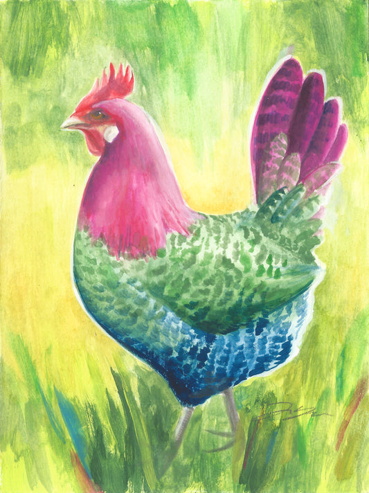 "Poly-try (polysexual) Pride Chicken" Original Gouache Painting